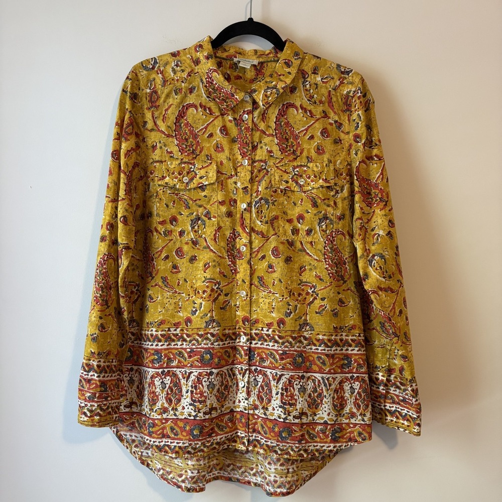Sundance Cotton Paisley Button Front Tunic Size L Western Country Rodeo Boho
